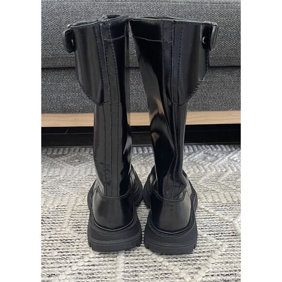 $1,695 NIB Alexander McQueen Black Leather Combat Boots Chunky Sole Buckle 42(9) main image 5